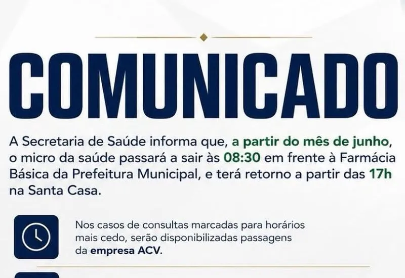 Secretaria de Saúde informa mudanças no transporte de pacientes a partir de junho