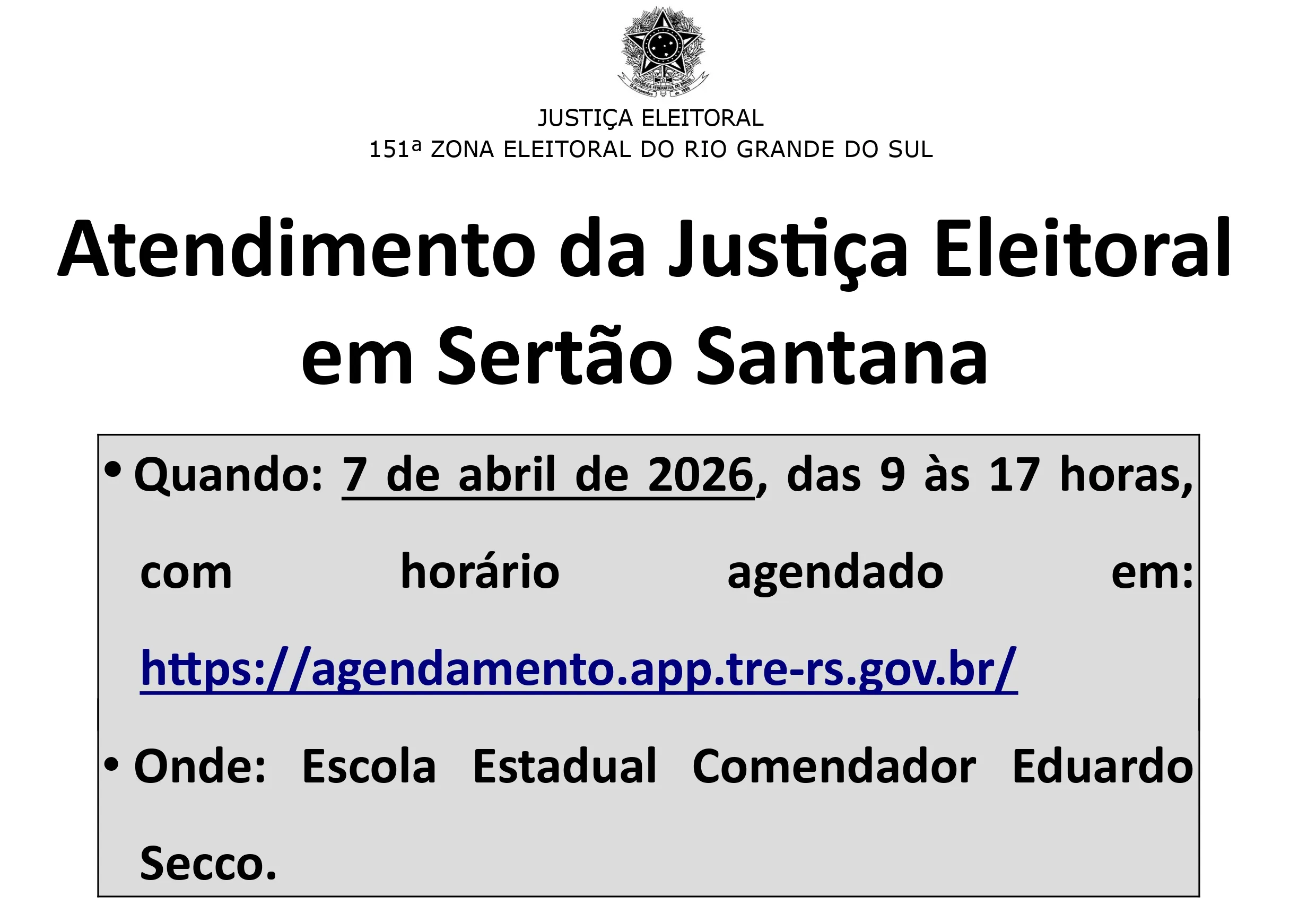 Justiça Eleitoral terá atendimento em Sertão Santana