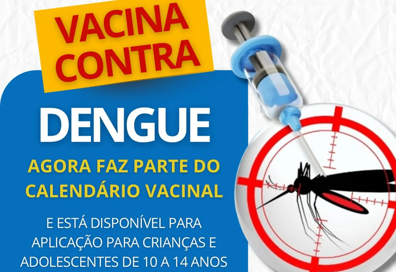 Vacinação contra a dengue já disponível em Sertão Santana