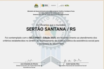 Sertão Santana recebe Selo FNAS 2025 por excelência na gestão da assistência social