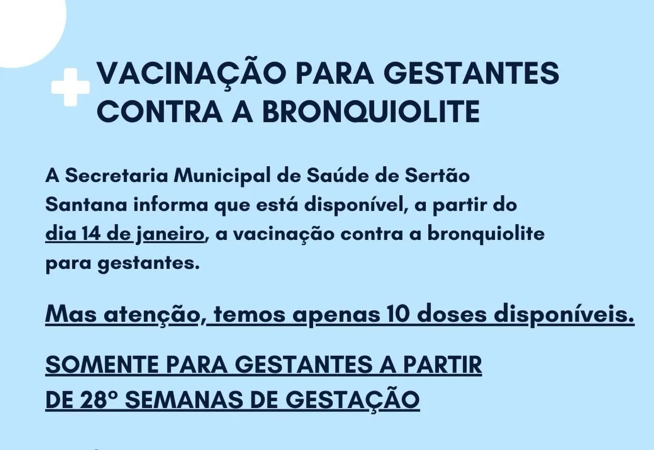 Vacinação contra bronquiolite para gestantes inicia com doses limitadas em Sertão Santana